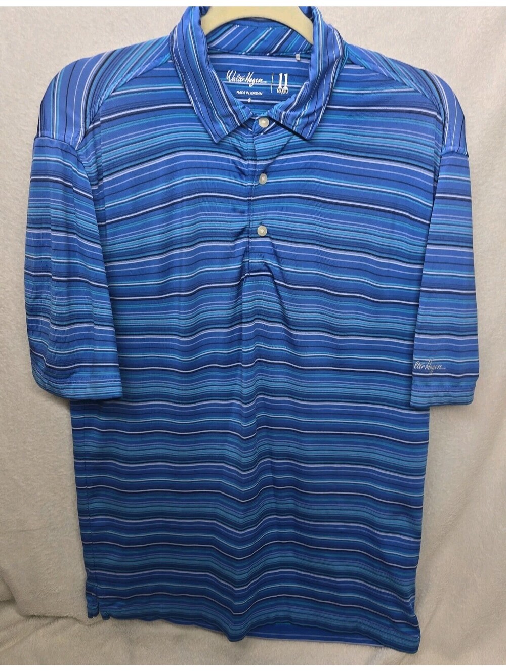 Walter Hagen Men's Small Blue Striped Short Sleeve Polo Golf Shirt Performance